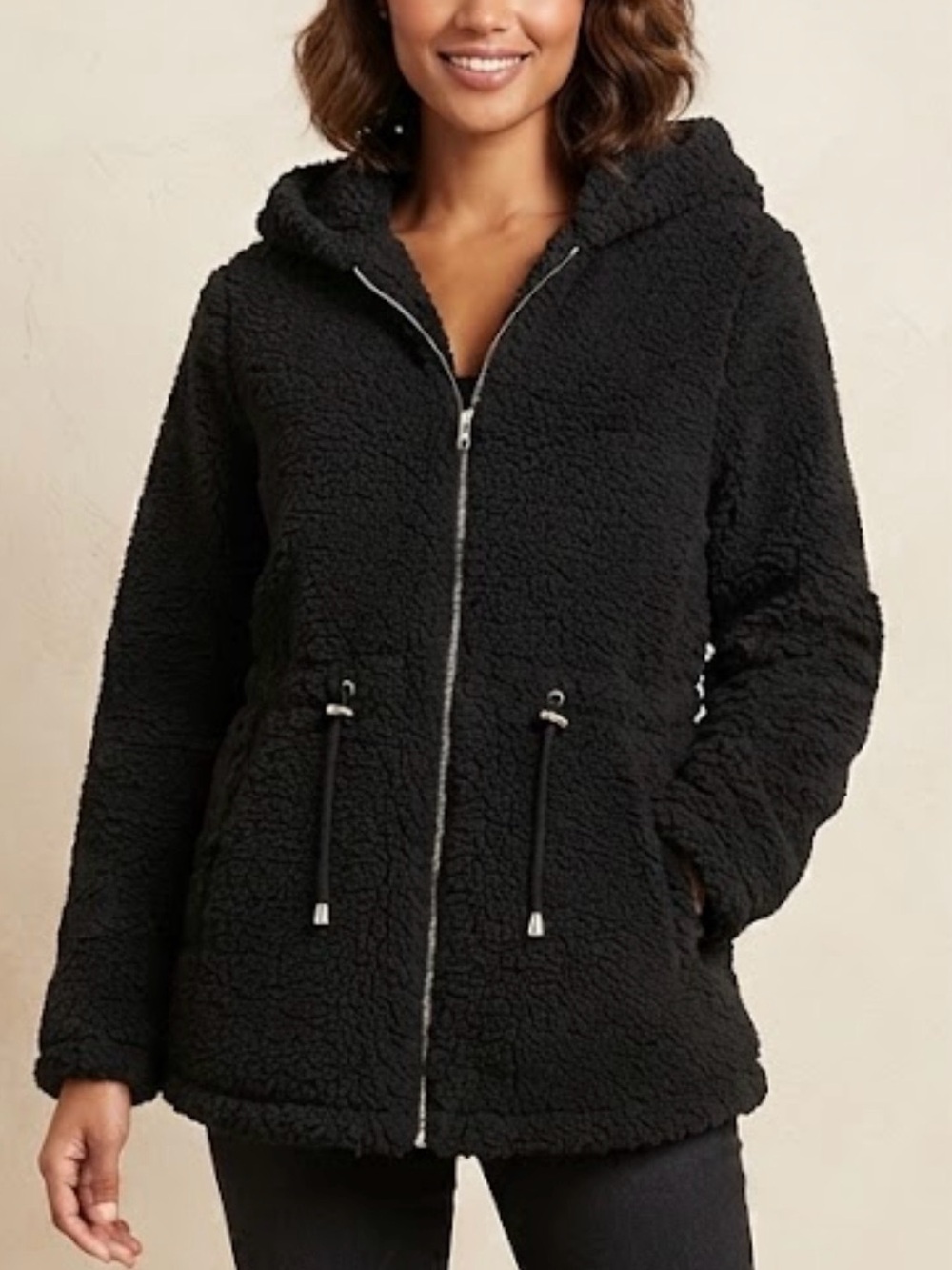 Almost Famous Black Sherpa Hooded Zip Jacket